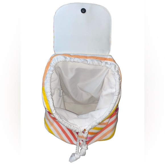 Boho Sunset Rainbow Striped Terrycloth Bucket Style Bag Backpack Rope Drawstring - Picture 8 of 13